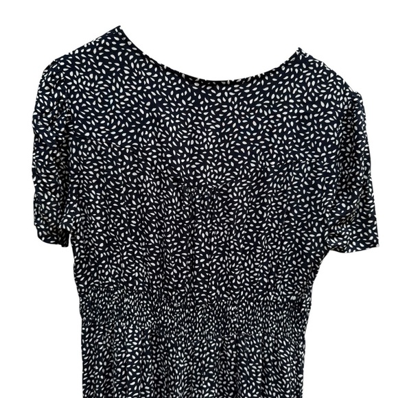Navy Blue Womens Polka Dot Dress maxi button front XL stretch smocked waist - Picture 7 of 11